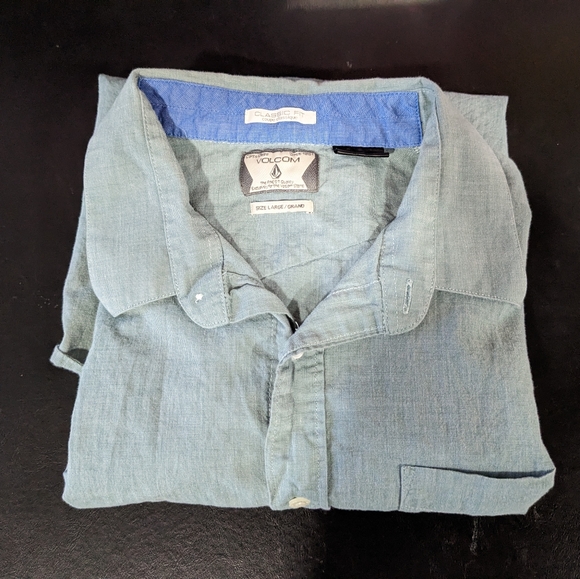 Volcom Classic Fit Green Long Sleeve Button Down Shirt, Cotton, Mens Large - Picture 12 of 12